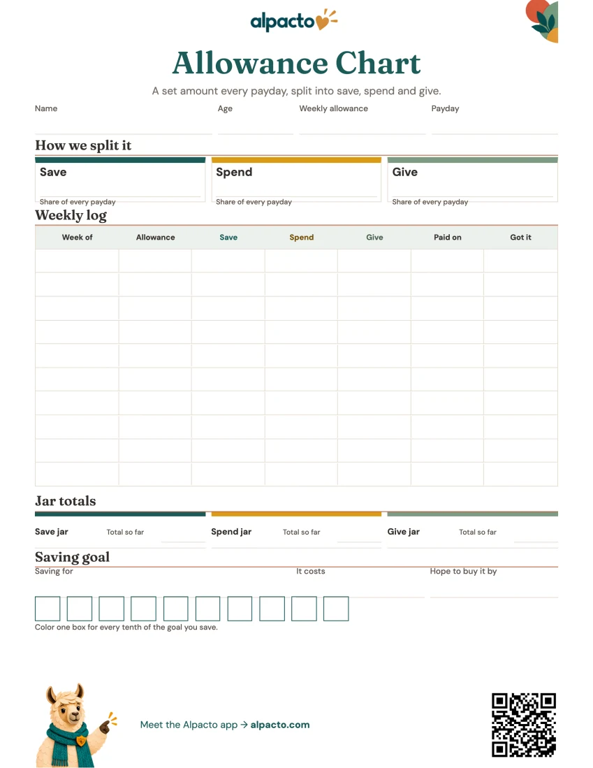 Fixed allowance chart, color design, blank