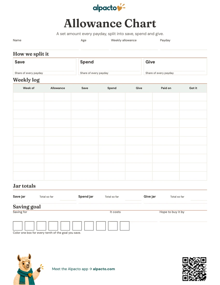 Fixed allowance chart, minimal design, blank