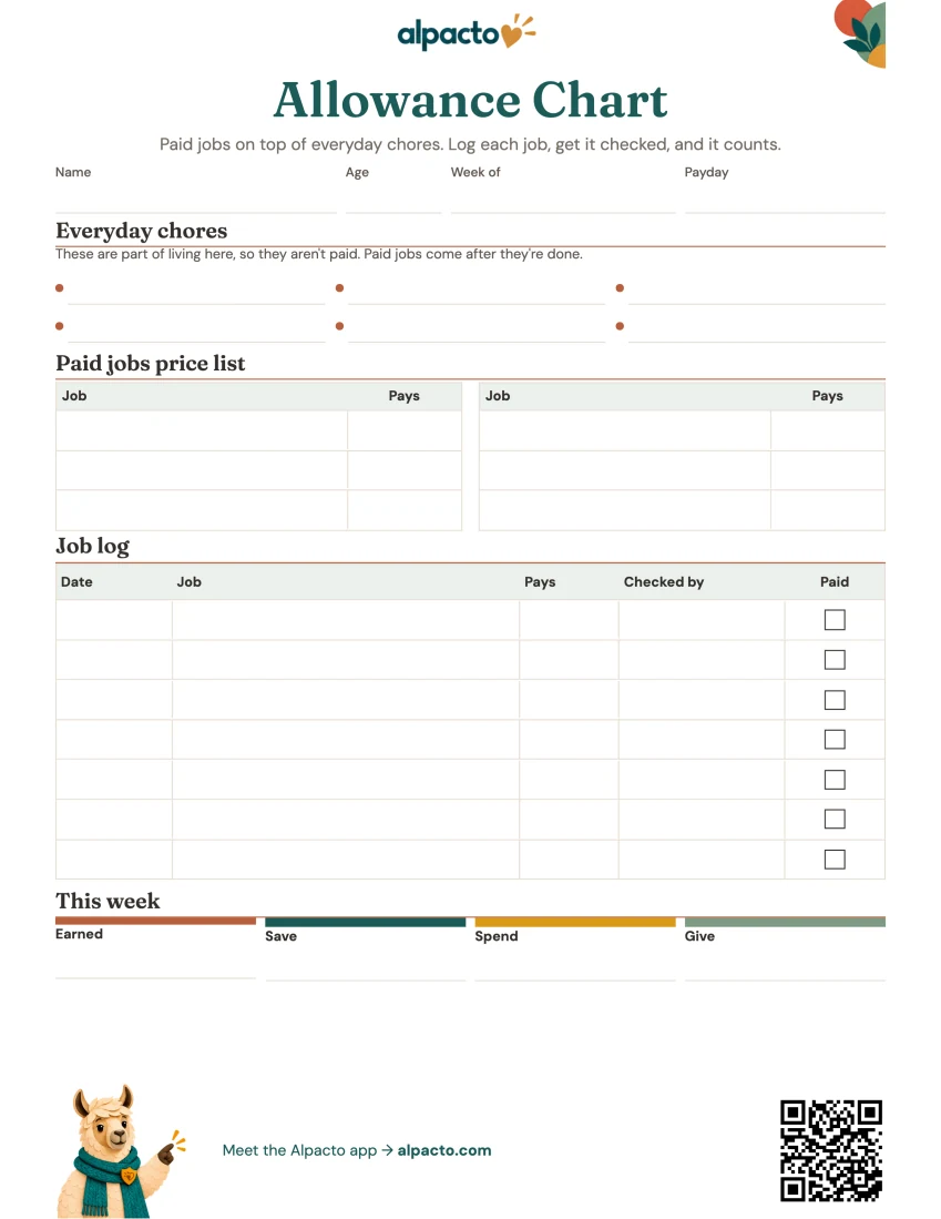 Paid-jobs allowance chart, color design, blank