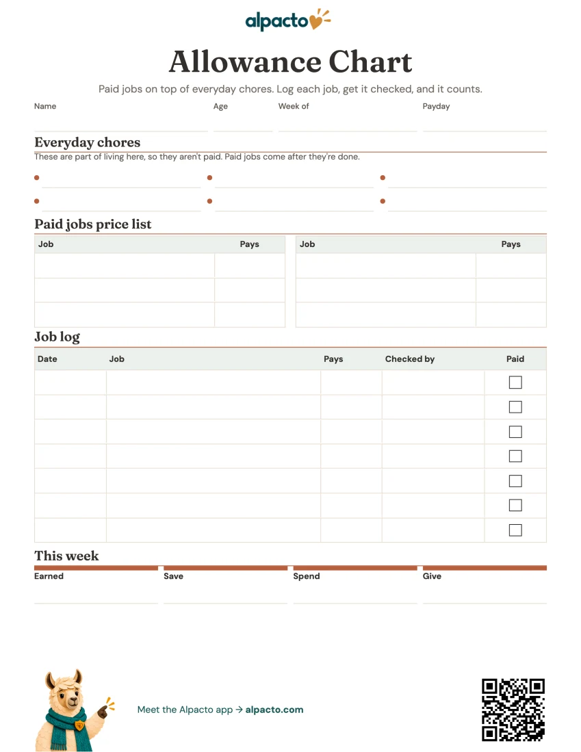 Paid-jobs allowance chart, minimal design, blank