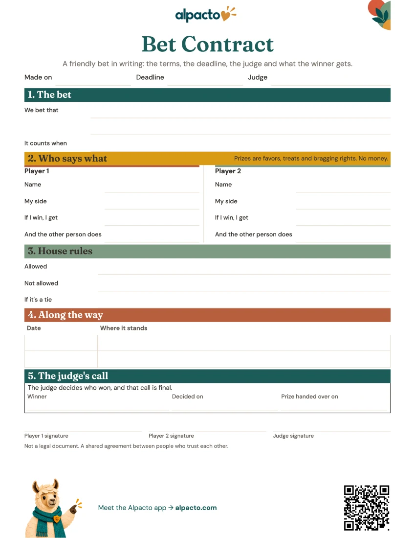 Bet Contract, color design, blank