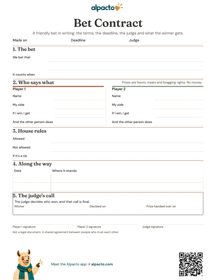 Bet Contract, minimal design, blank