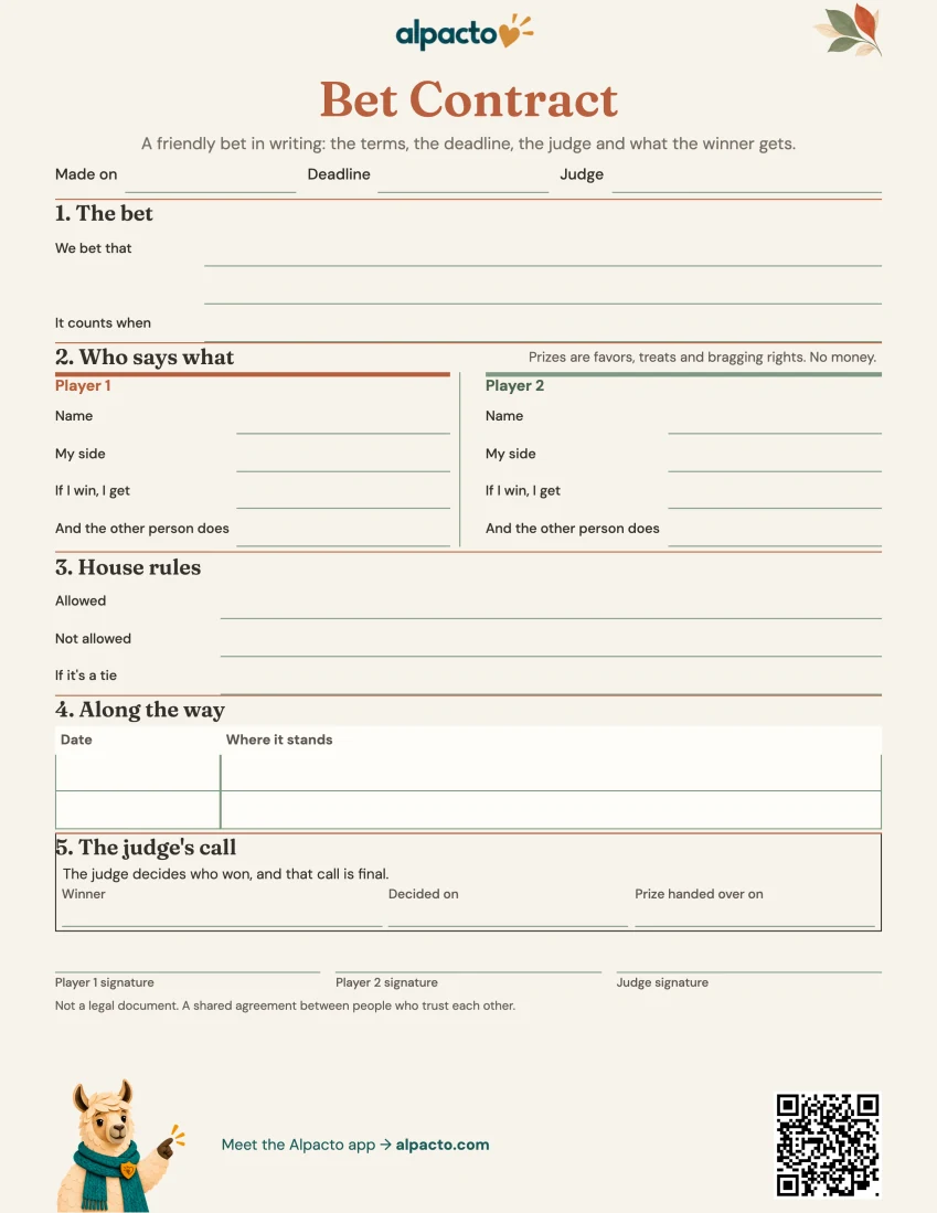 Bet Contract, warm design, blank