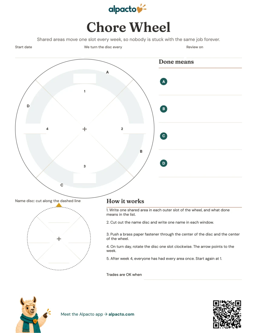 Chore wheel printable, blank