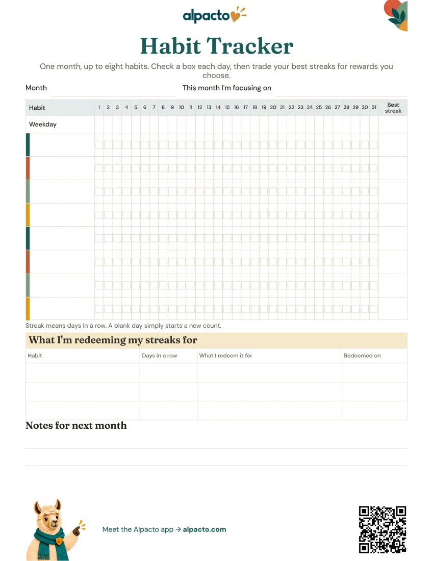 Habit tracker, color design, blank