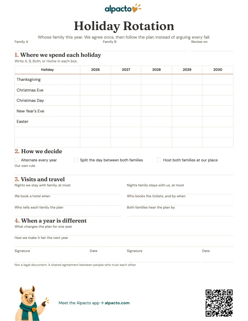 Holiday rotation printable, blank