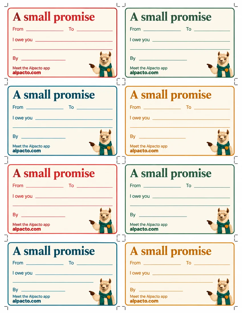 IOU cards printable, blank