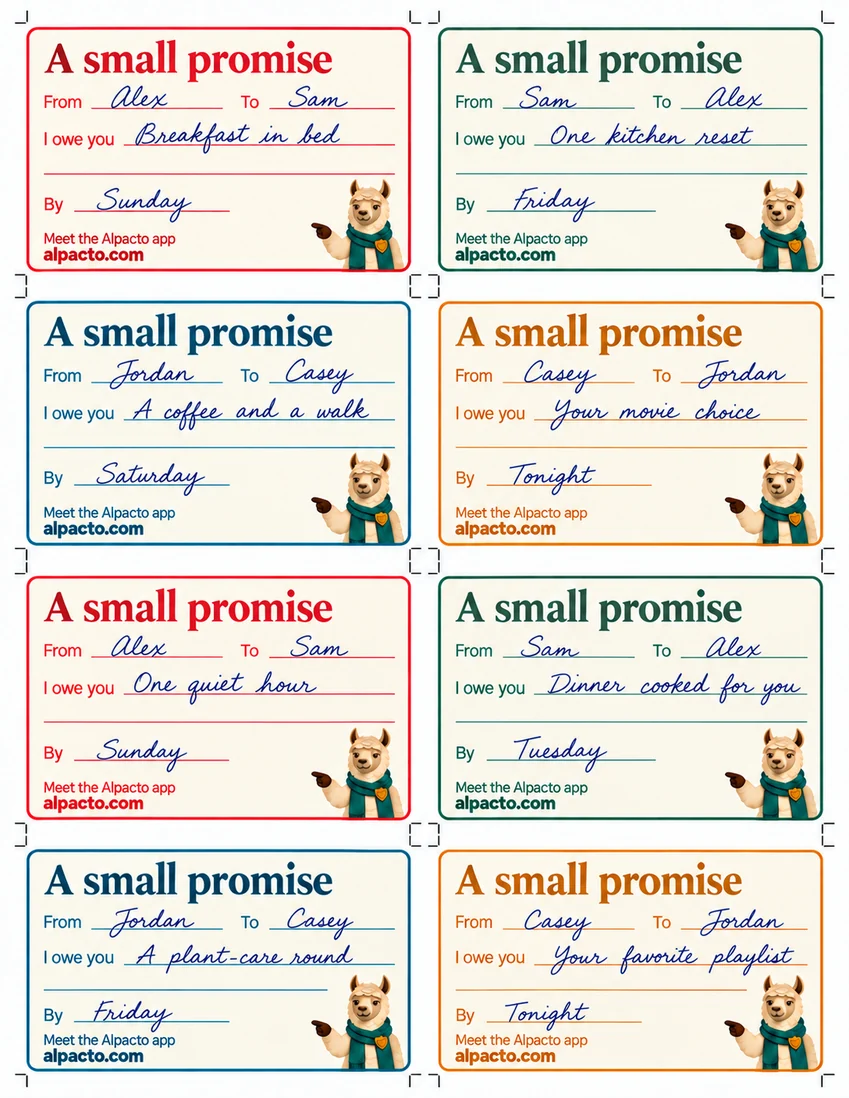 IOU cards filled in by hand as an example