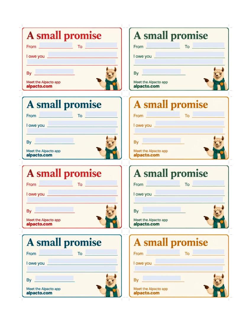 Fillable IOU cards PDF with typing fields