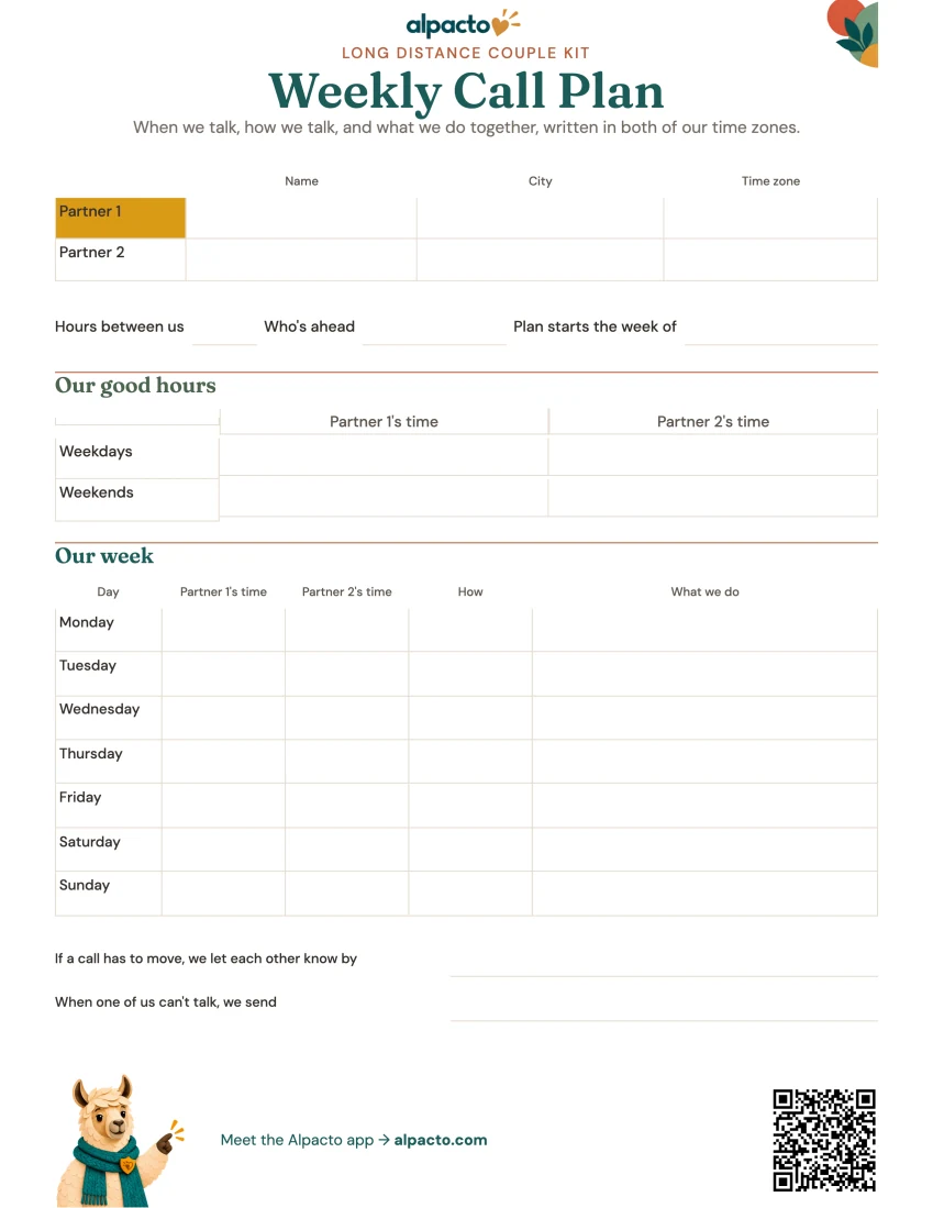Weekly call plan, blank page