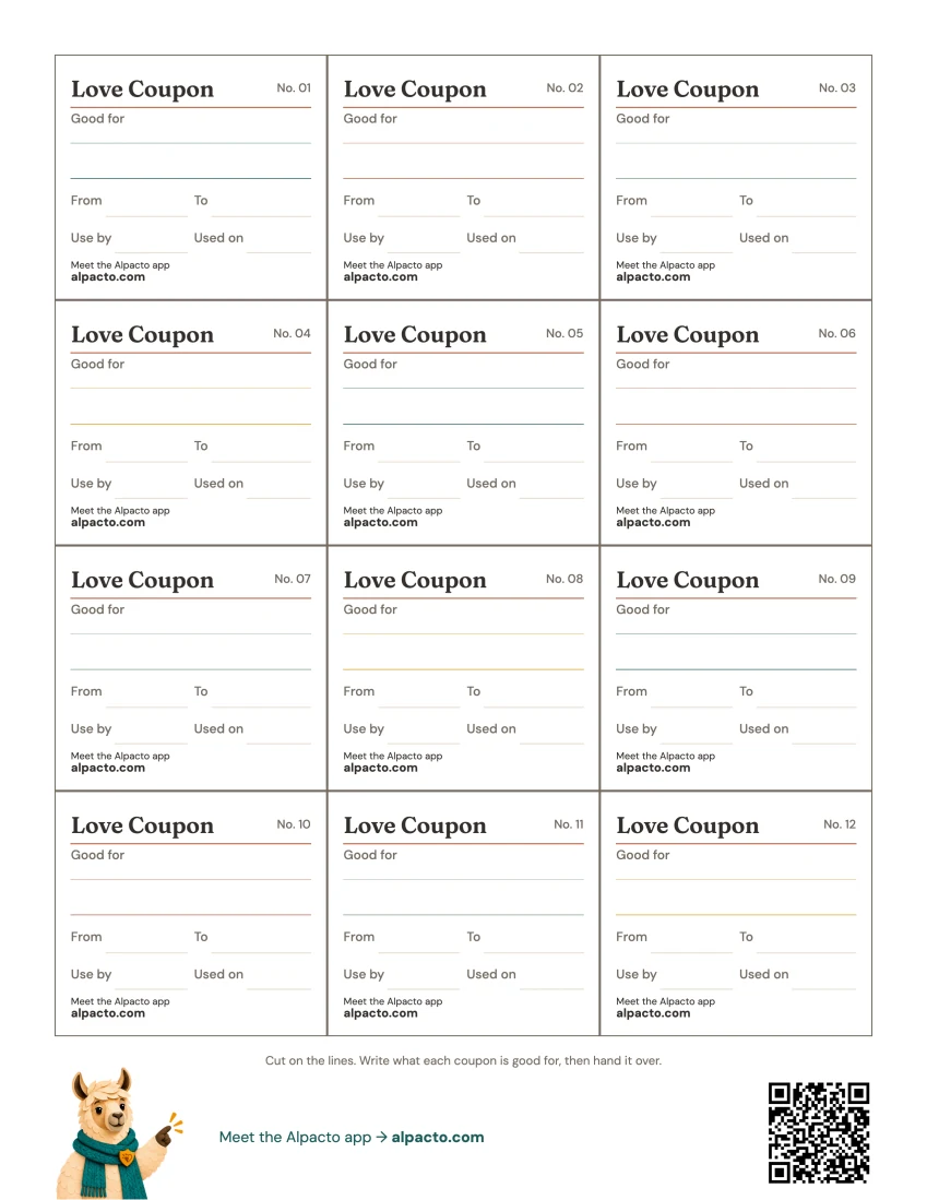 Love coupons, minimal design, blank page