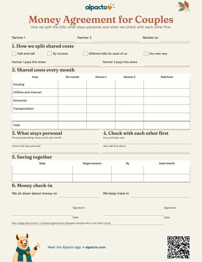 Money agreement sheet, warm design
