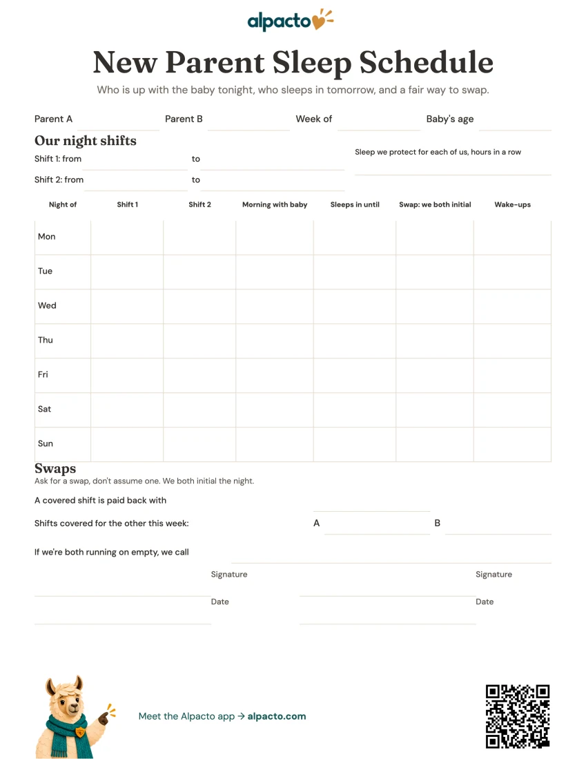 New parent sleep schedule printable, blank