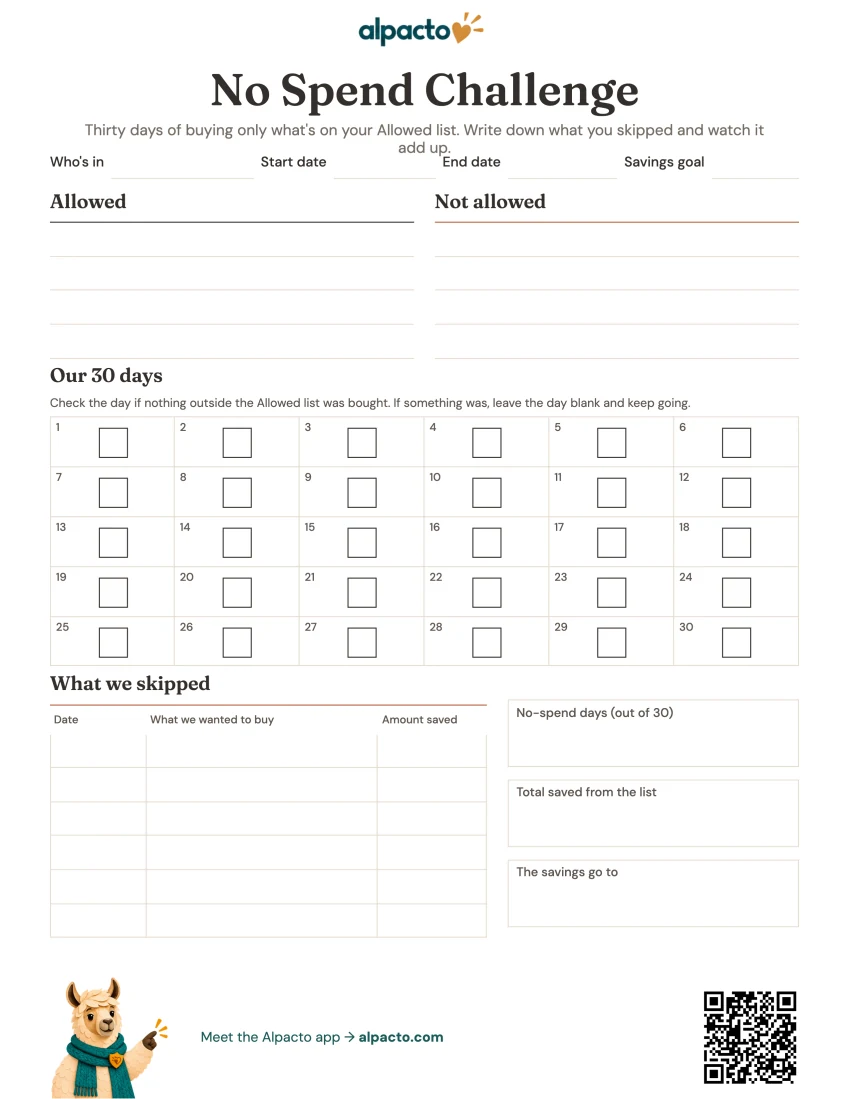 No spend challenge printable, blank