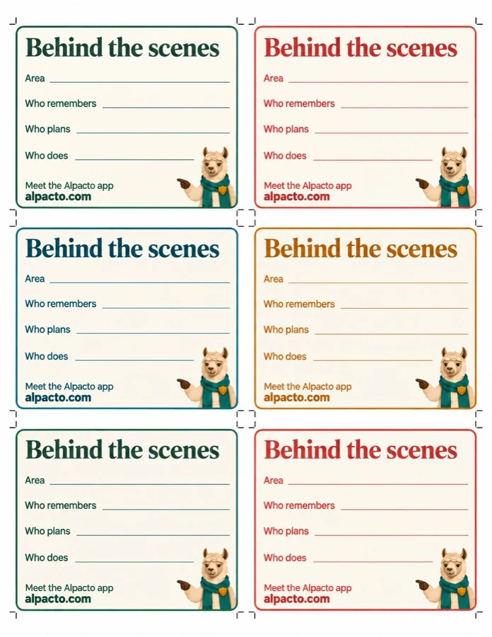 Area cards for zones of the home, blank
