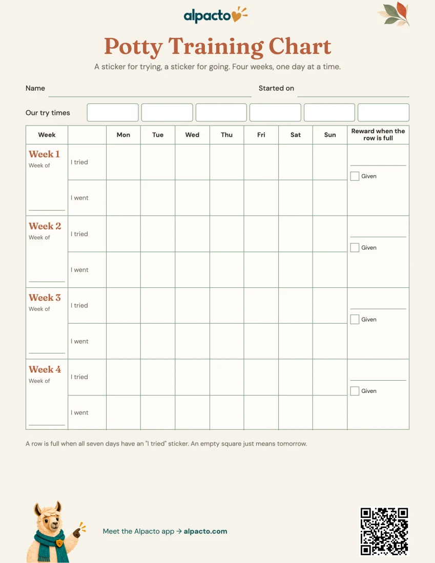 Potty training chart, warm design, blank