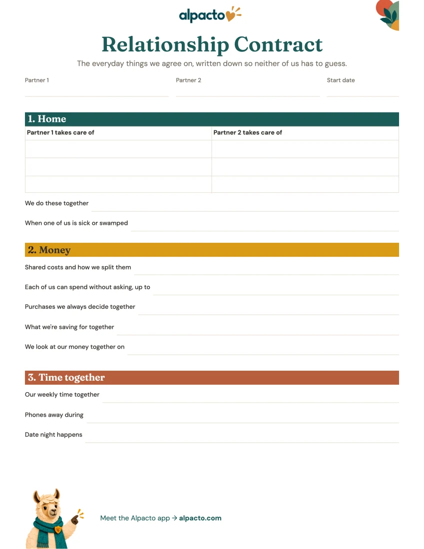 Color design of the printable contract, page one, blank