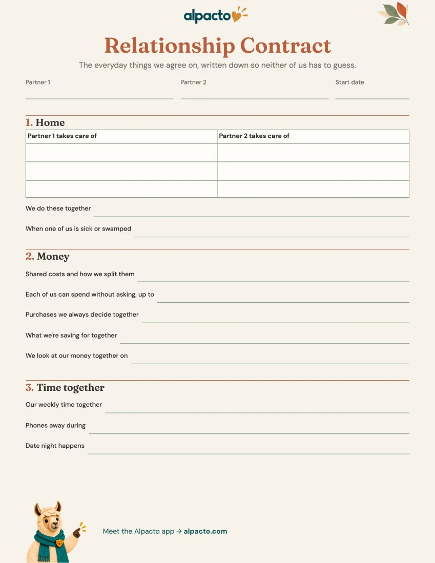 Warm design of the printable contract, page one, blank
