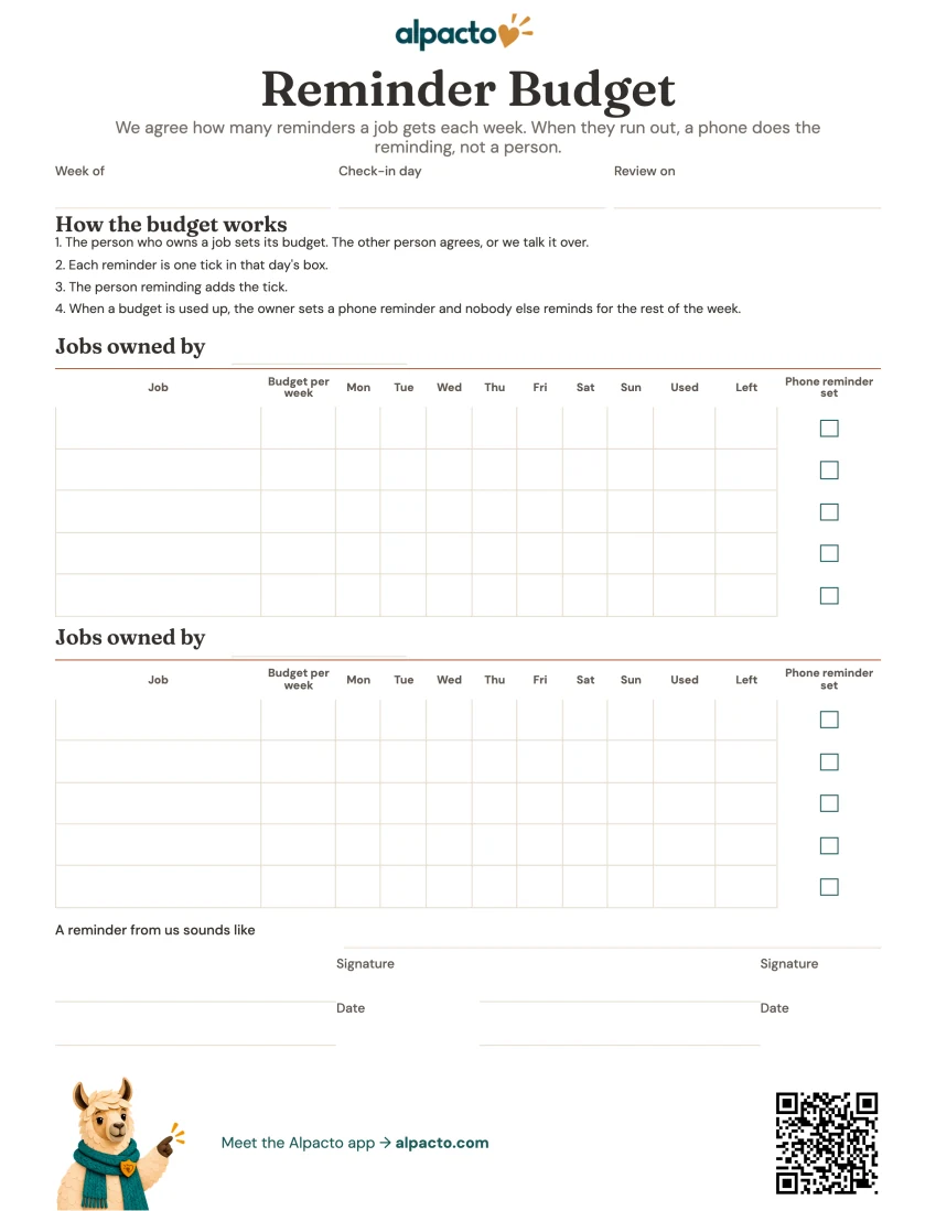 Reminder budget printable, blank