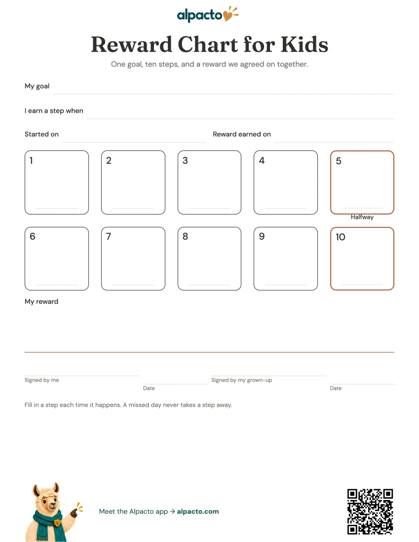 Reward chart for kids printable, blank