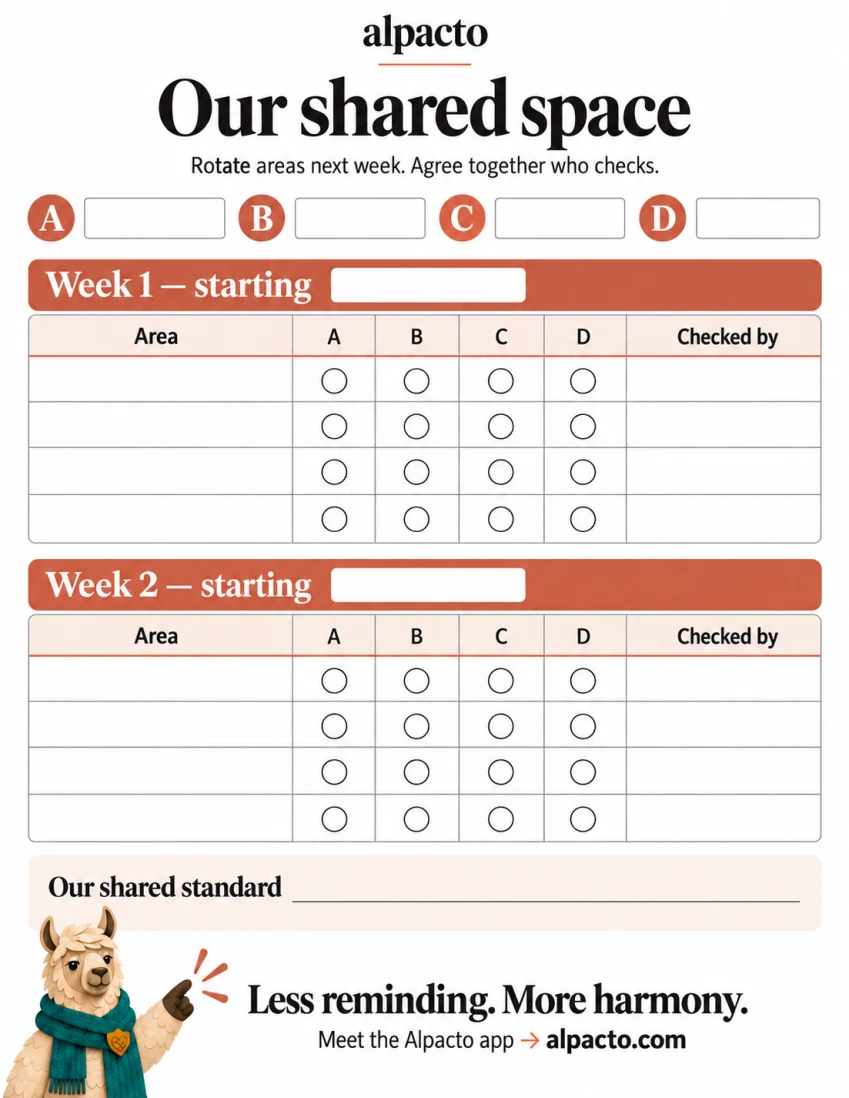 Roommate chore chart printable, blank