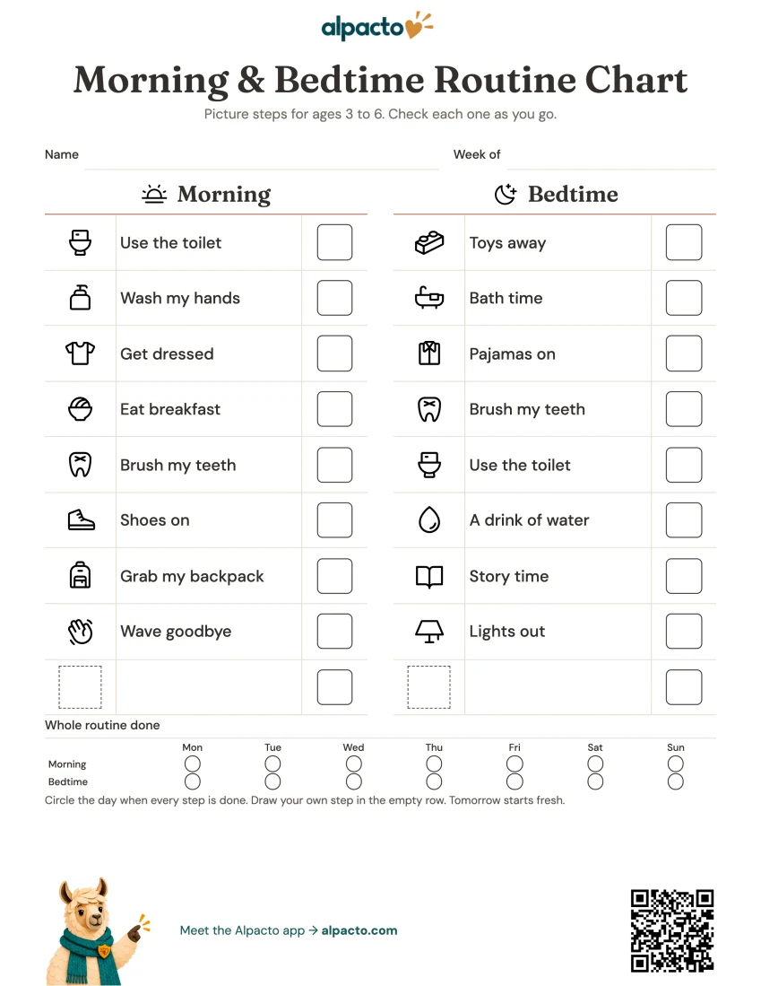 Morning and bedtime routine chart printable, blank