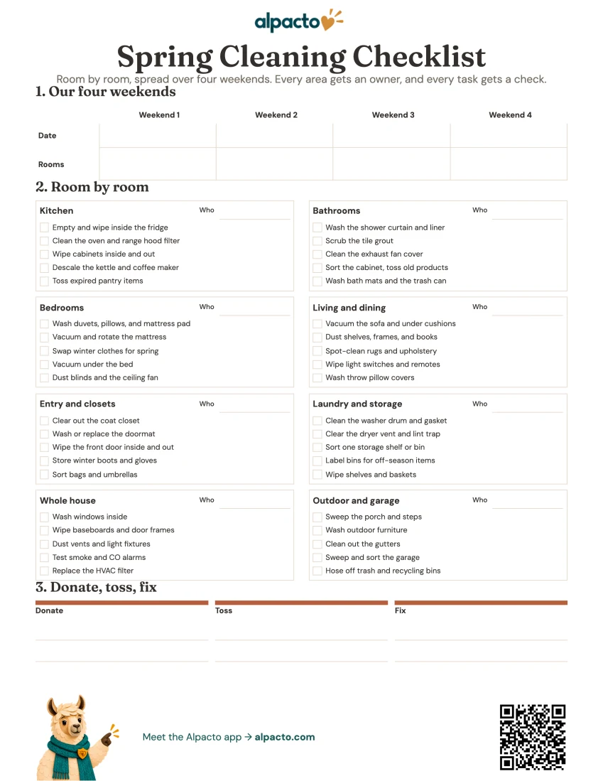 Spring cleaning checklist printable, blank