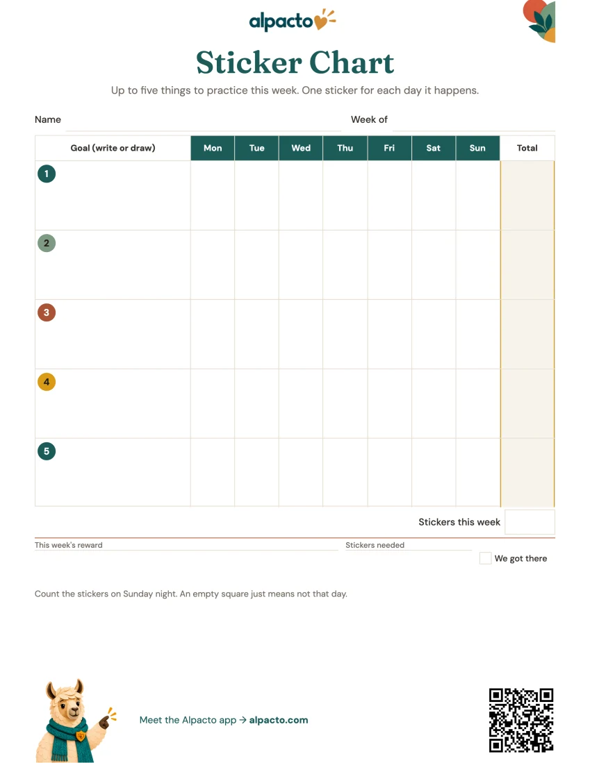 Sticker chart, color design, blank