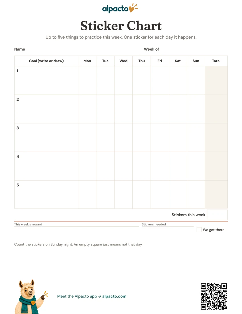 Sticker chart printable, blank