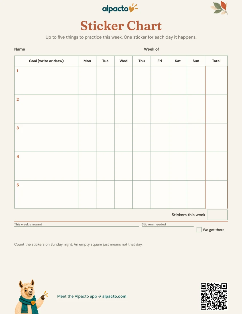 Sticker chart, warm design, blank