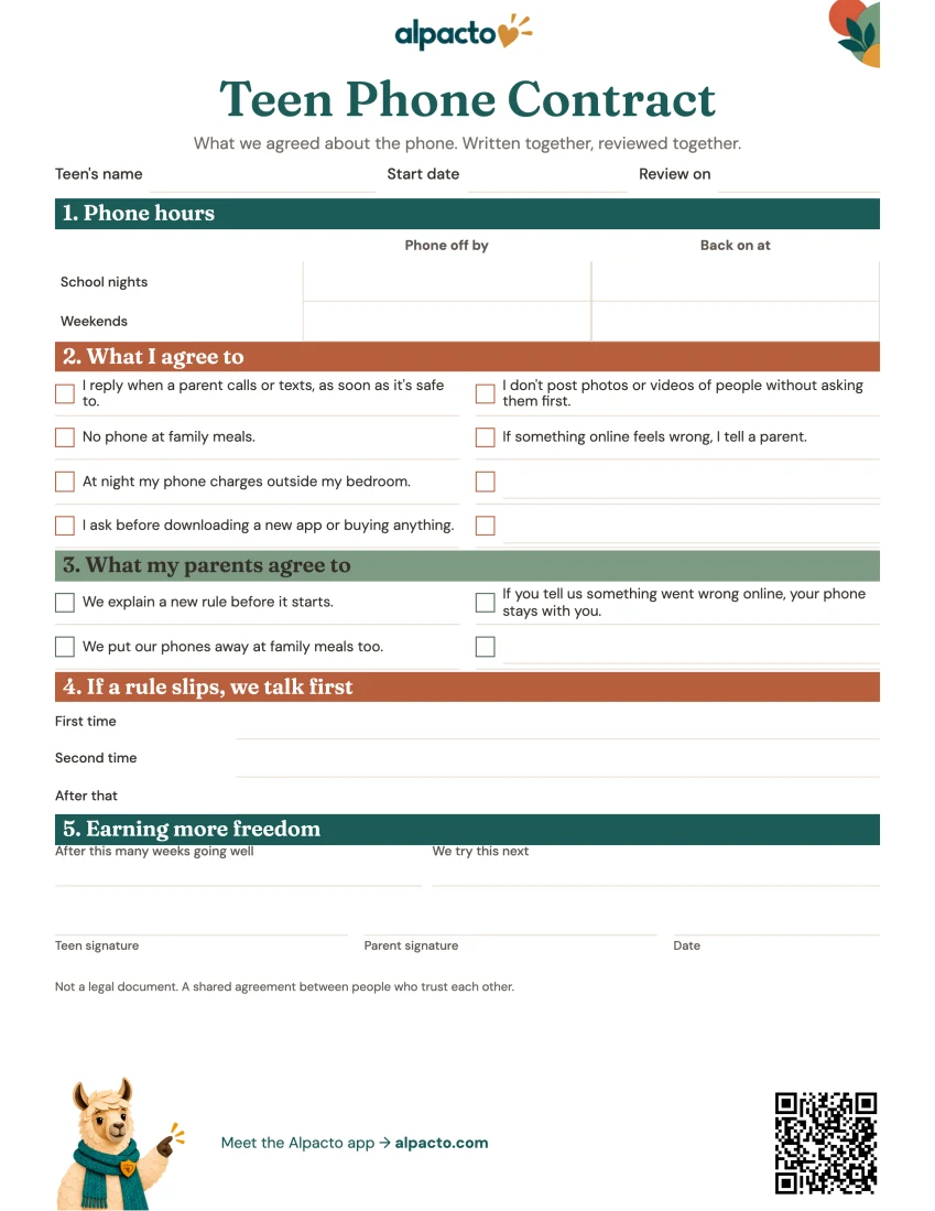 Teen Phone Contract, color, blank