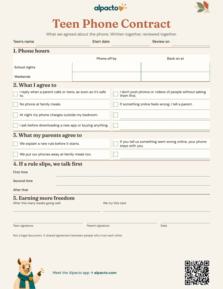Teen Phone Contract, warm, blank