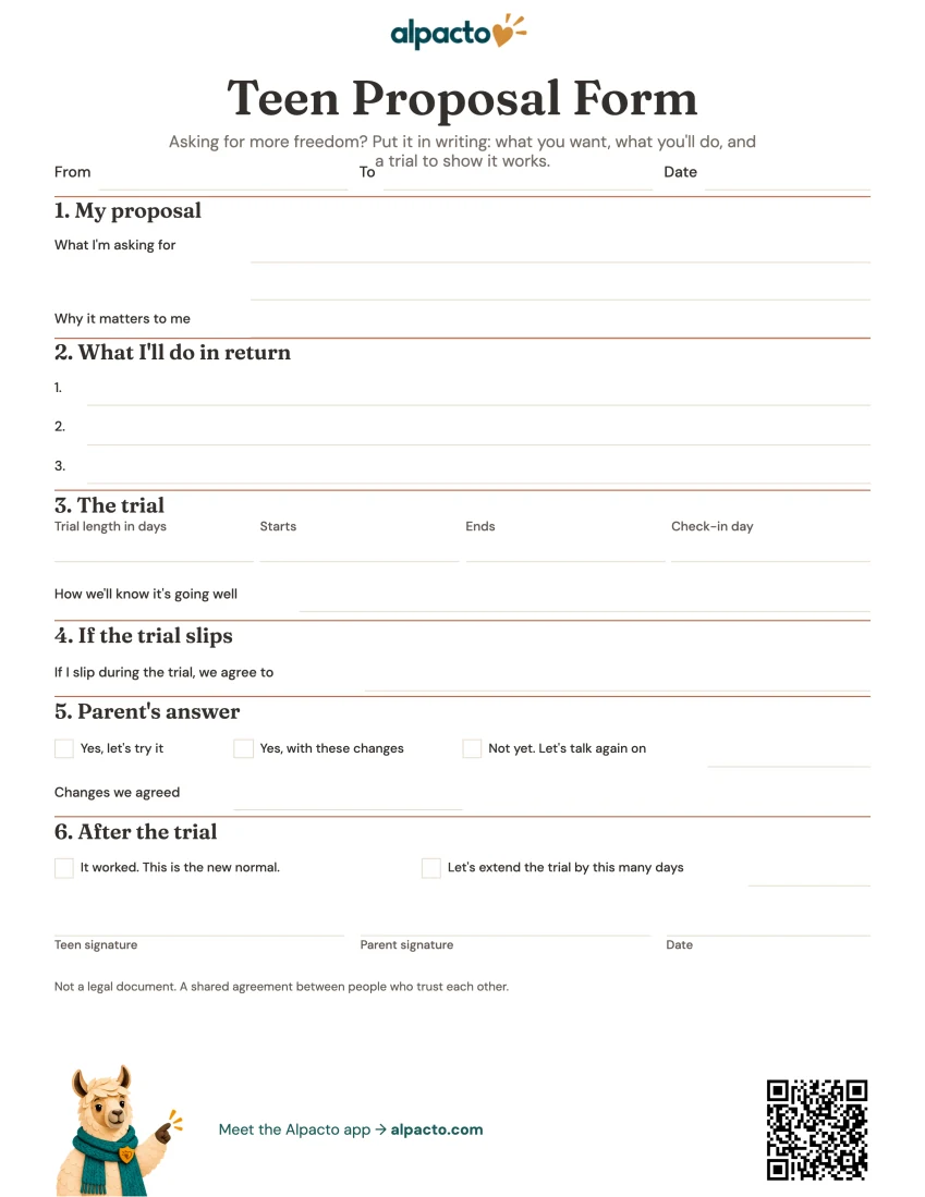 Teen Proposal Form, minimal, blank