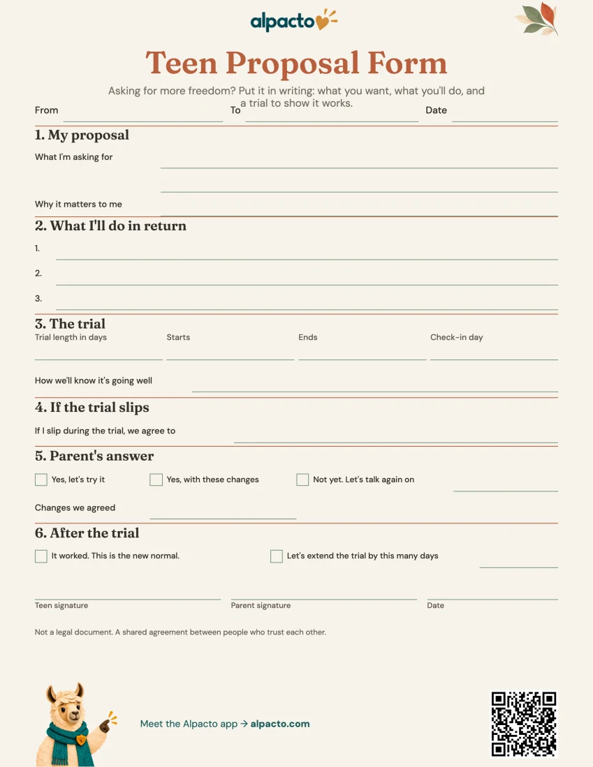 Teen Proposal Form, warm, blank