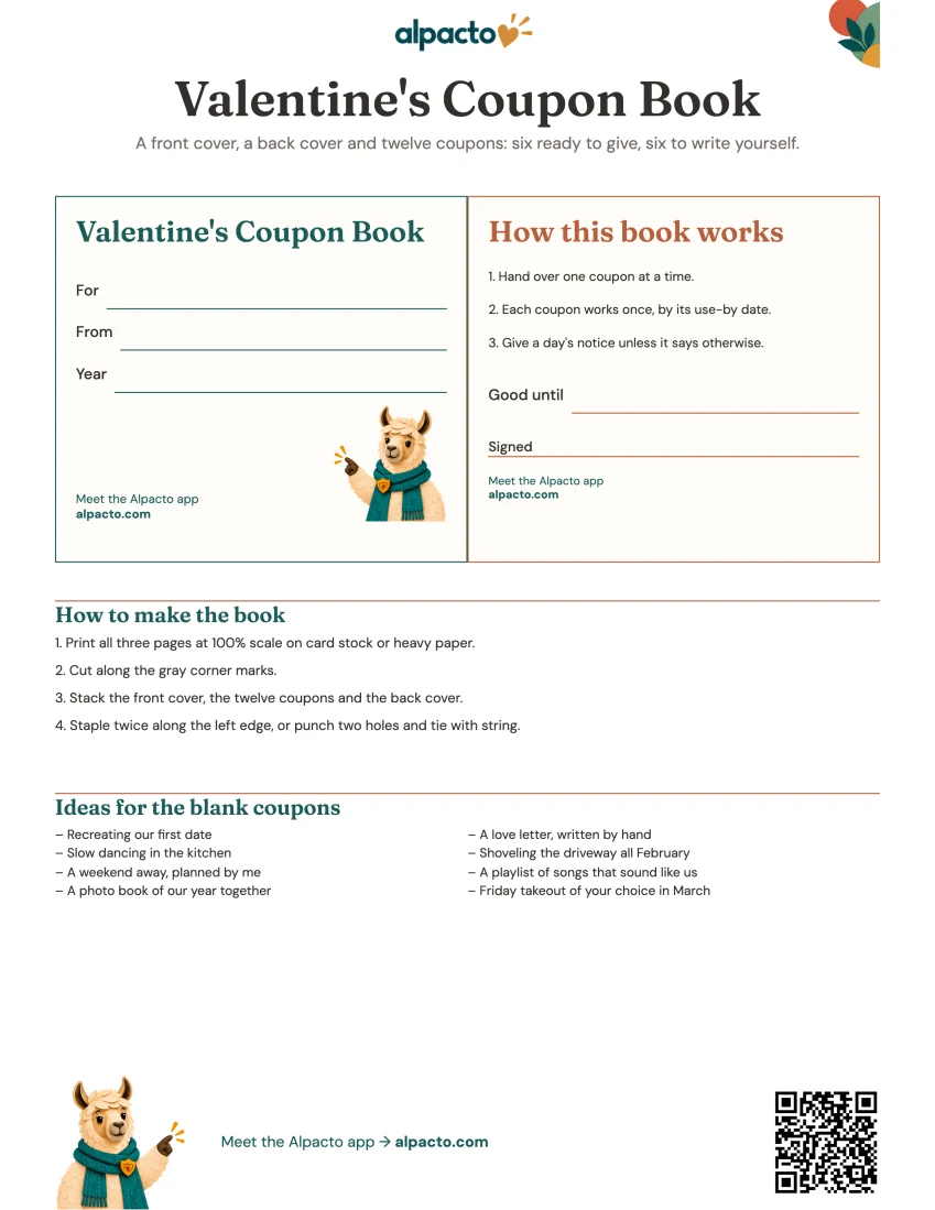 Valentine's Day coupon book printable, blank page one