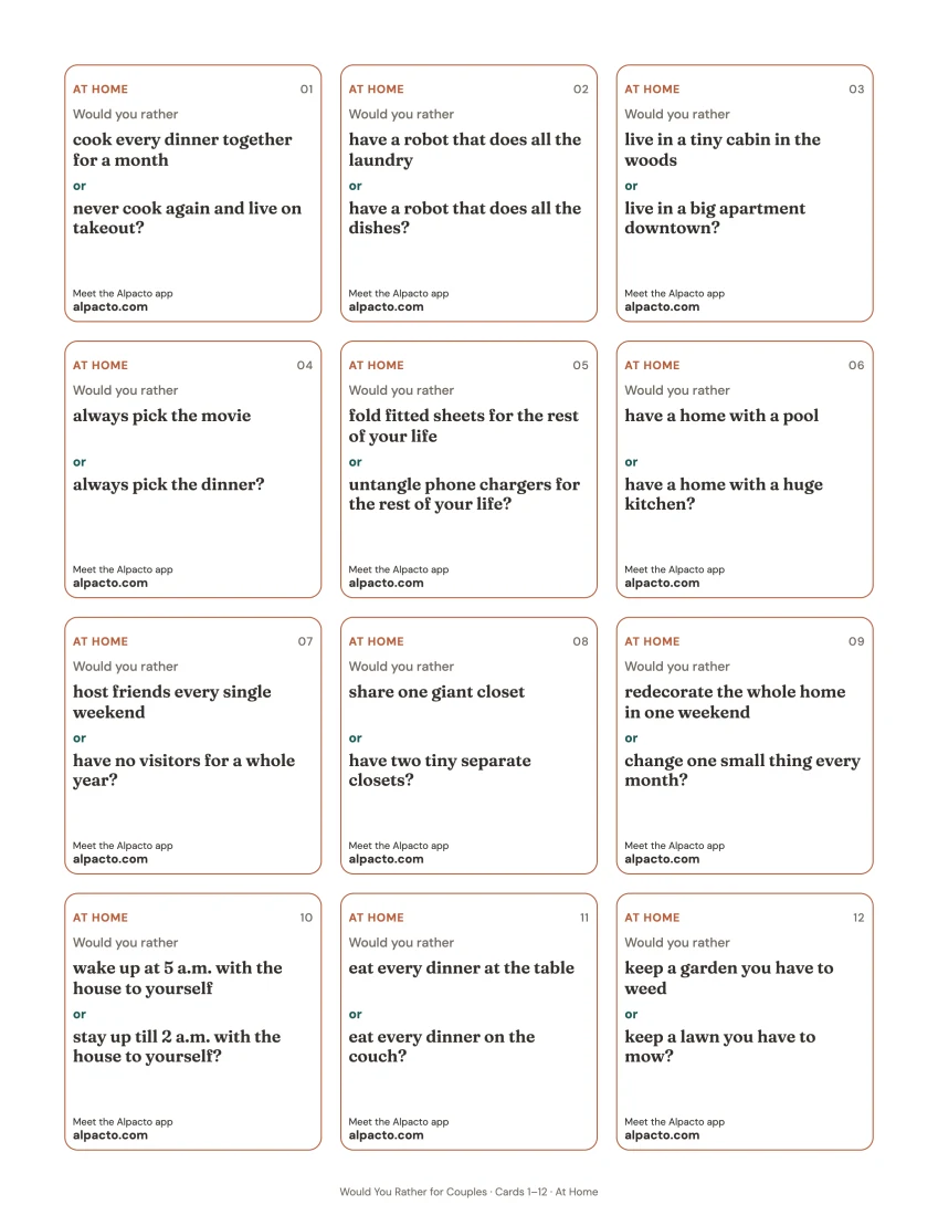 Minimal black and white version of the would you rather cards for couples