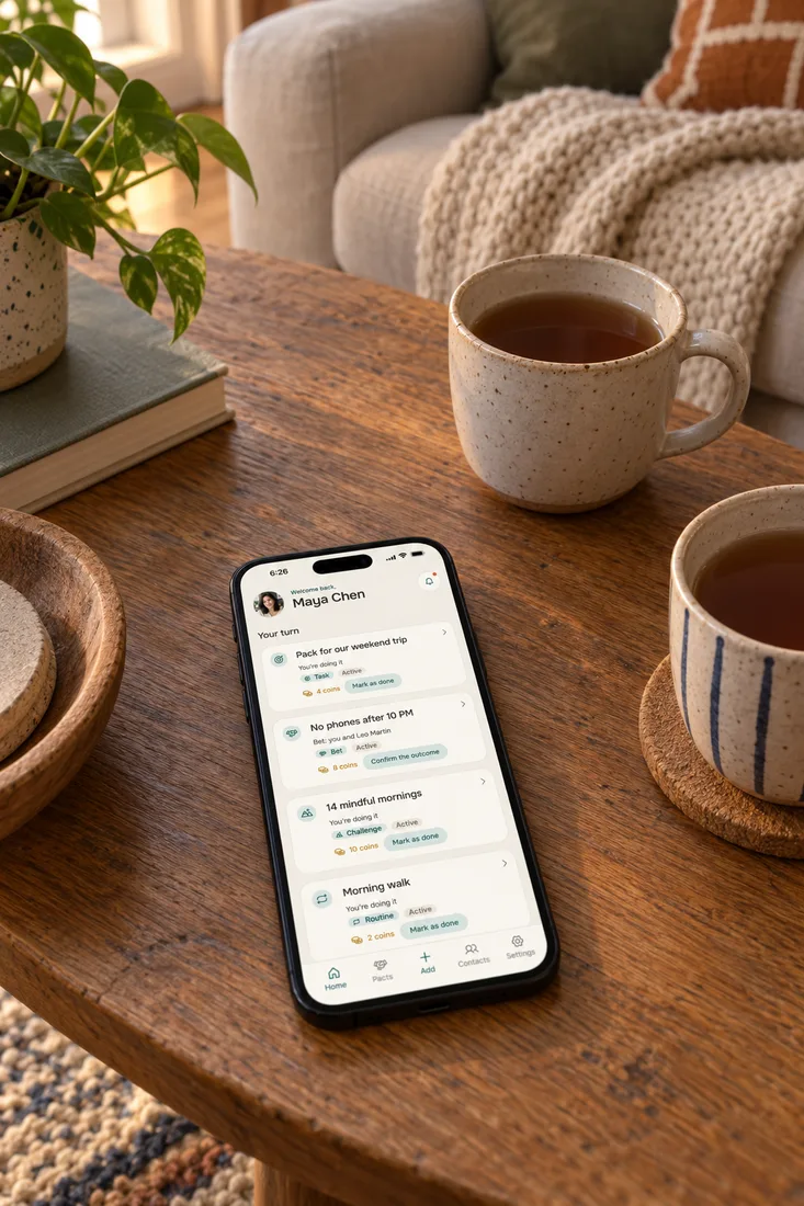 How much does Paired app cost: weighing it over evening tea, with a phone open on the Alpacto home screen on the coffee table
